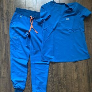 Figs blue/green ( teal)  Scrub Set with Orange Accent